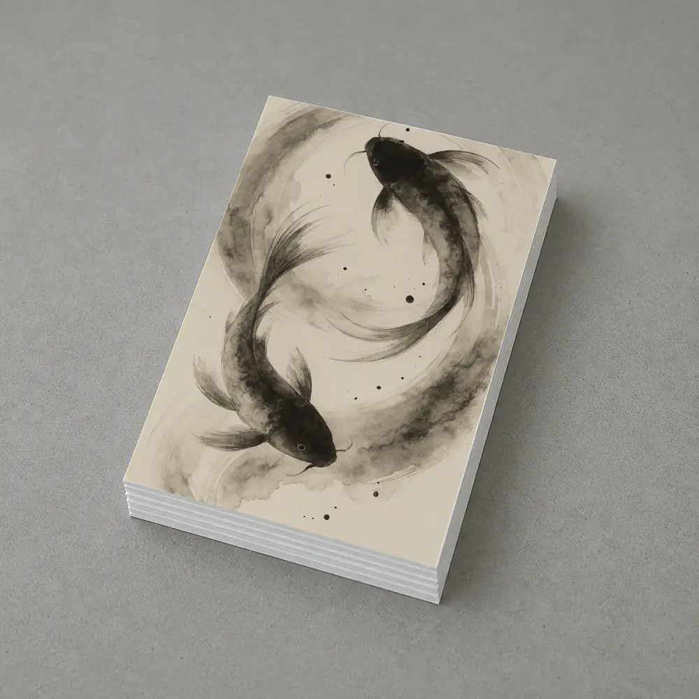 Two Koi Fish Japanese Ink Wash Art – Postcards