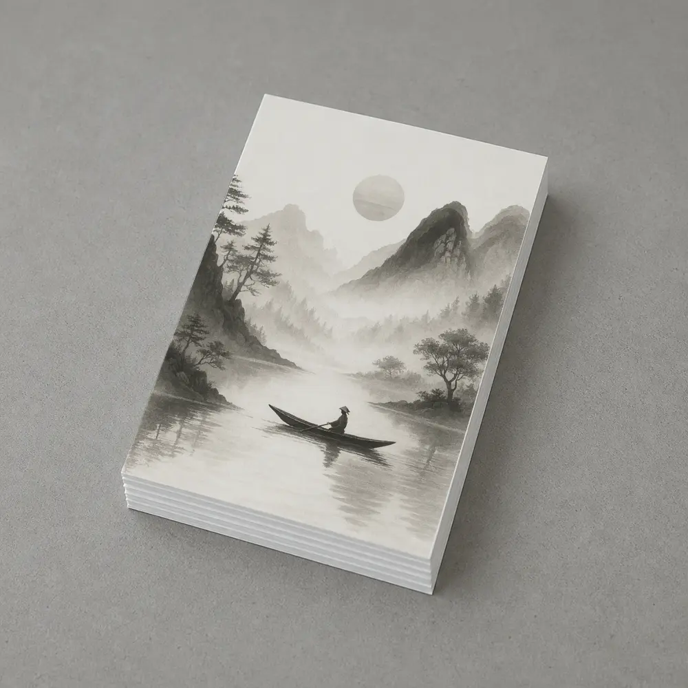 Japanese Ink Painting Fisherman Mountain River – Postcards