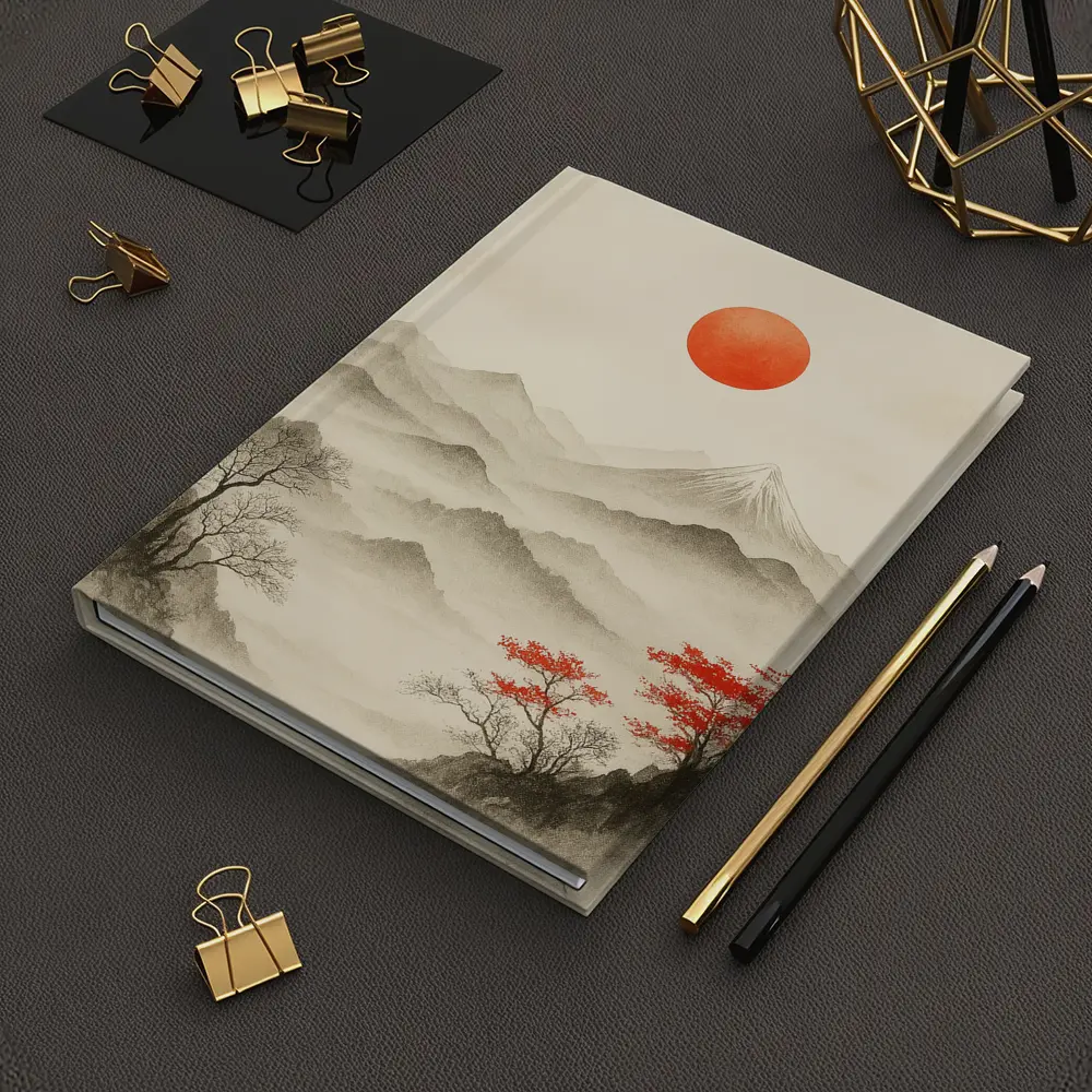 Japanese Ink Painting Mount Fuji Red Sun – Notebooks