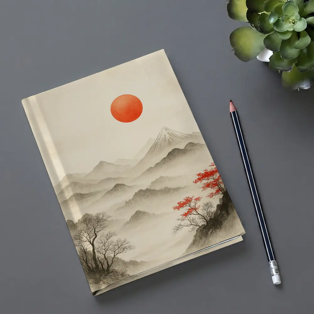 Japanese Ink Painting Mount Fuji Red Sun – Notebooks