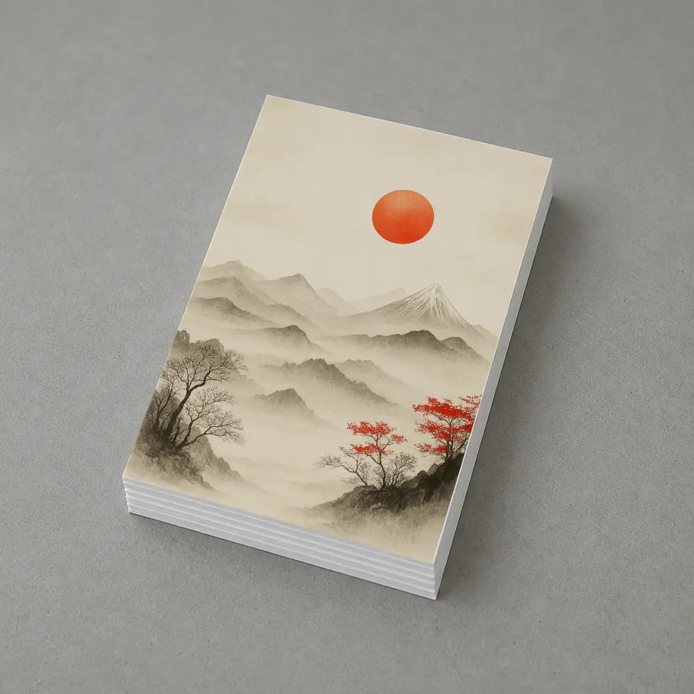Japanese Ink Painting Mount Fuji Red Sun – Postcards