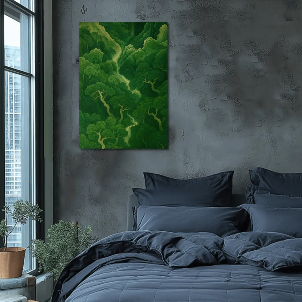 Japanese Minimal Forest Green Trees Aerial View – Wall Art