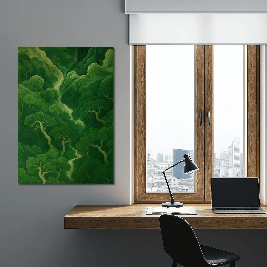 Japanese Minimal Forest Green Trees Aerial View – Wall Art