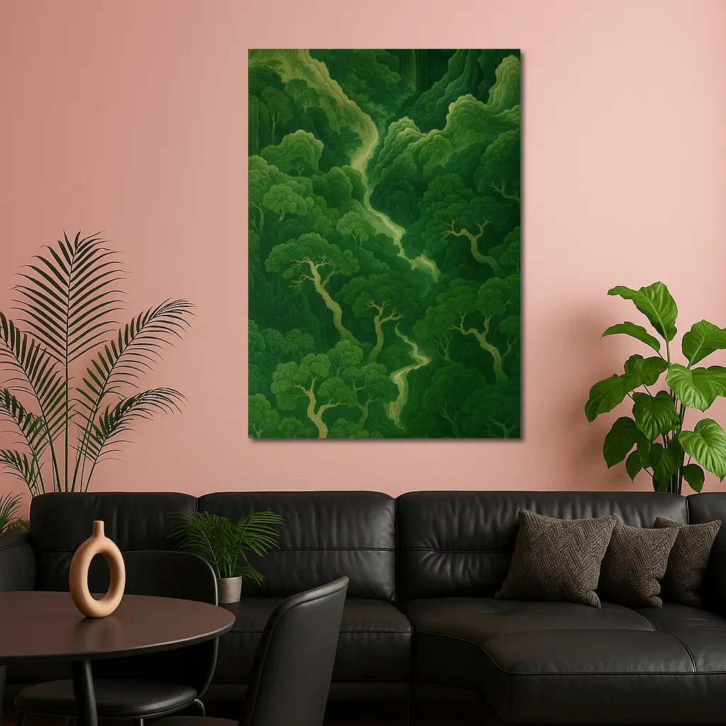 Japanese Minimal Forest Green Trees Aerial View – Wall Art