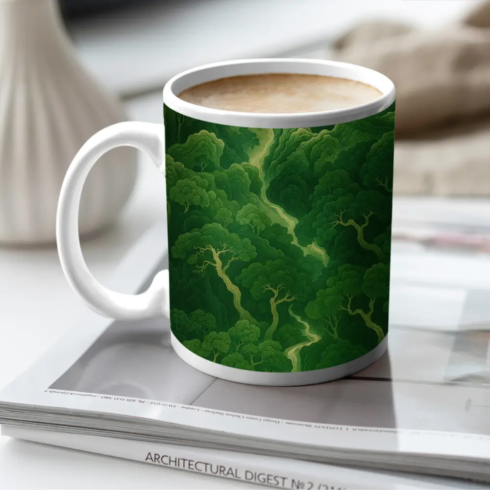 Japanese Minimal Forest Green Trees Aerial View – Mugs