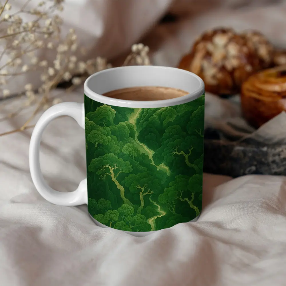Japanese Minimal Forest Green Trees Aerial View – Mugs