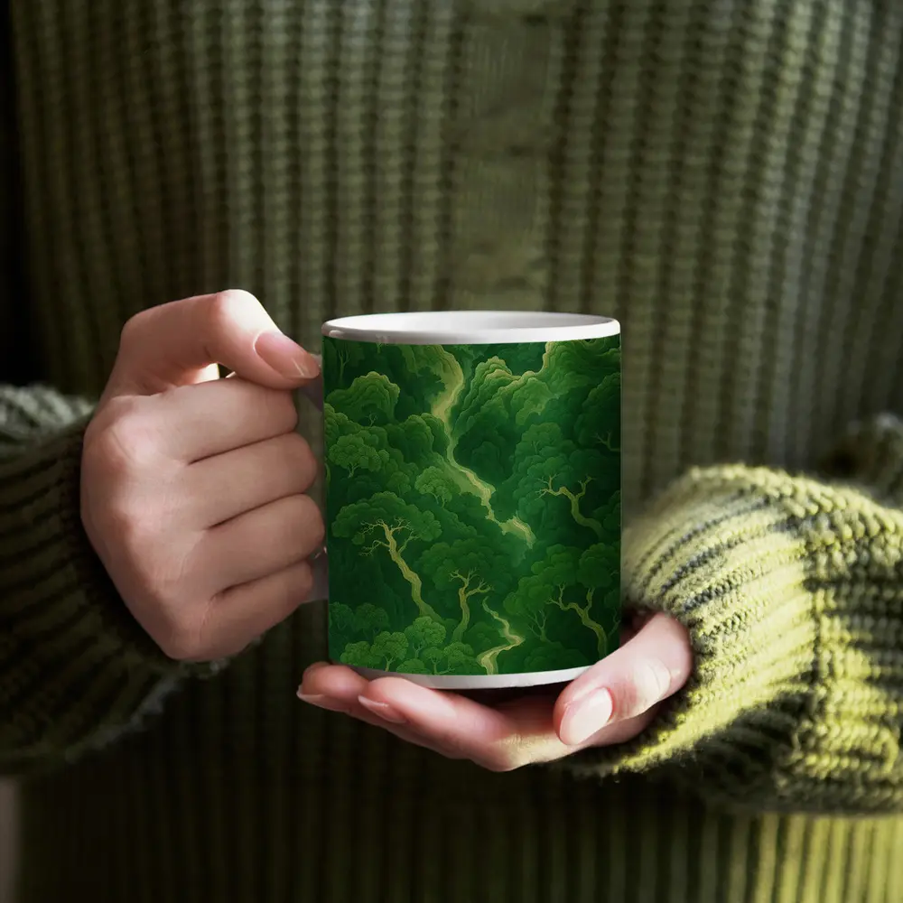 Green Forest Aerial View Japanese Illustration Art – Mugs