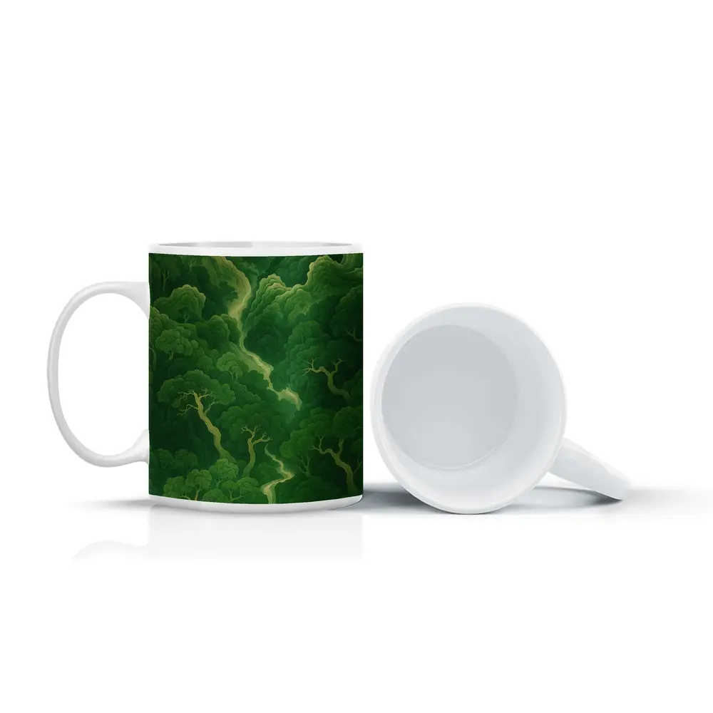 Japanese Minimal Forest Green Trees Aerial View – Mugs