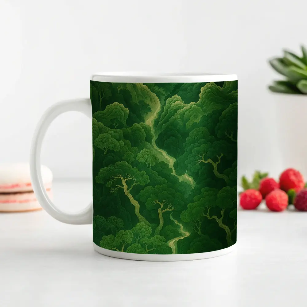 Green Forest Aerial View Japanese Illustration Art – Mugs