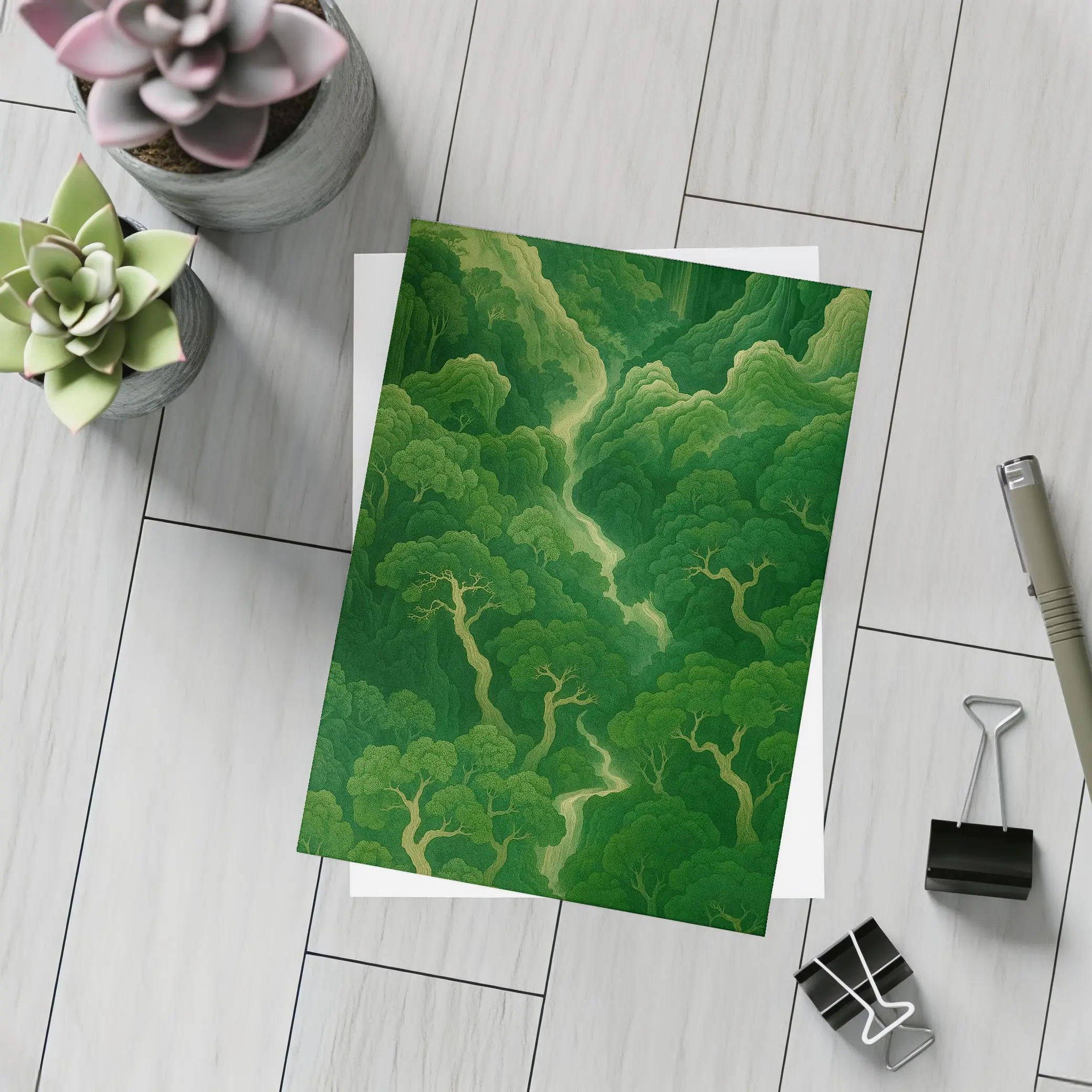 Japanese Minimal Forest Green Trees Aerial View – Postcards