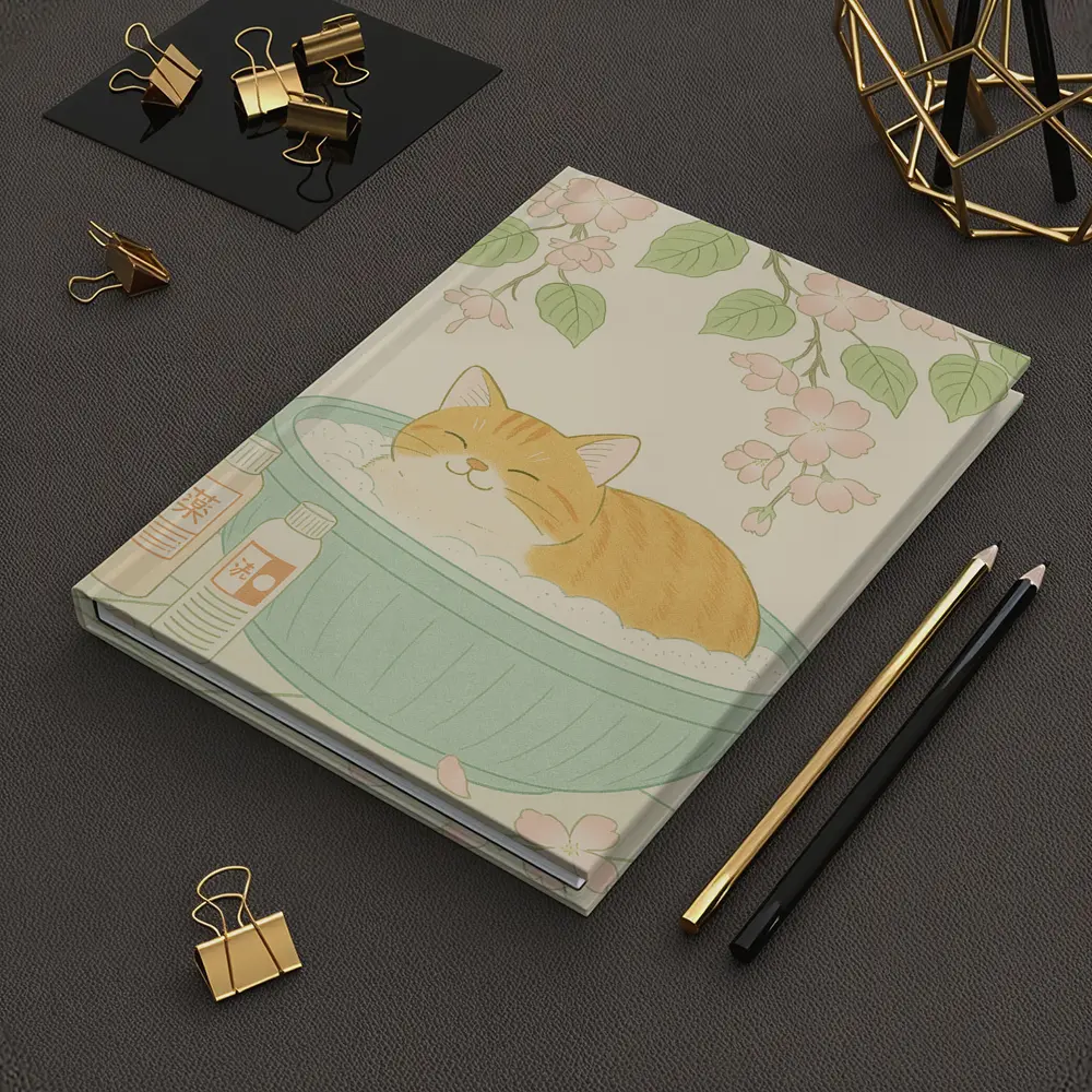 Orange Cat Bathing Cherry Blossoms Japanese Style – Notebooks