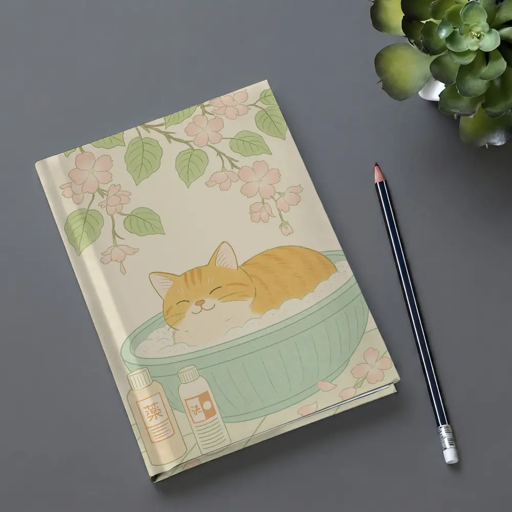 Orange Cat Bathing Cherry Blossoms Japanese Style – Notebooks