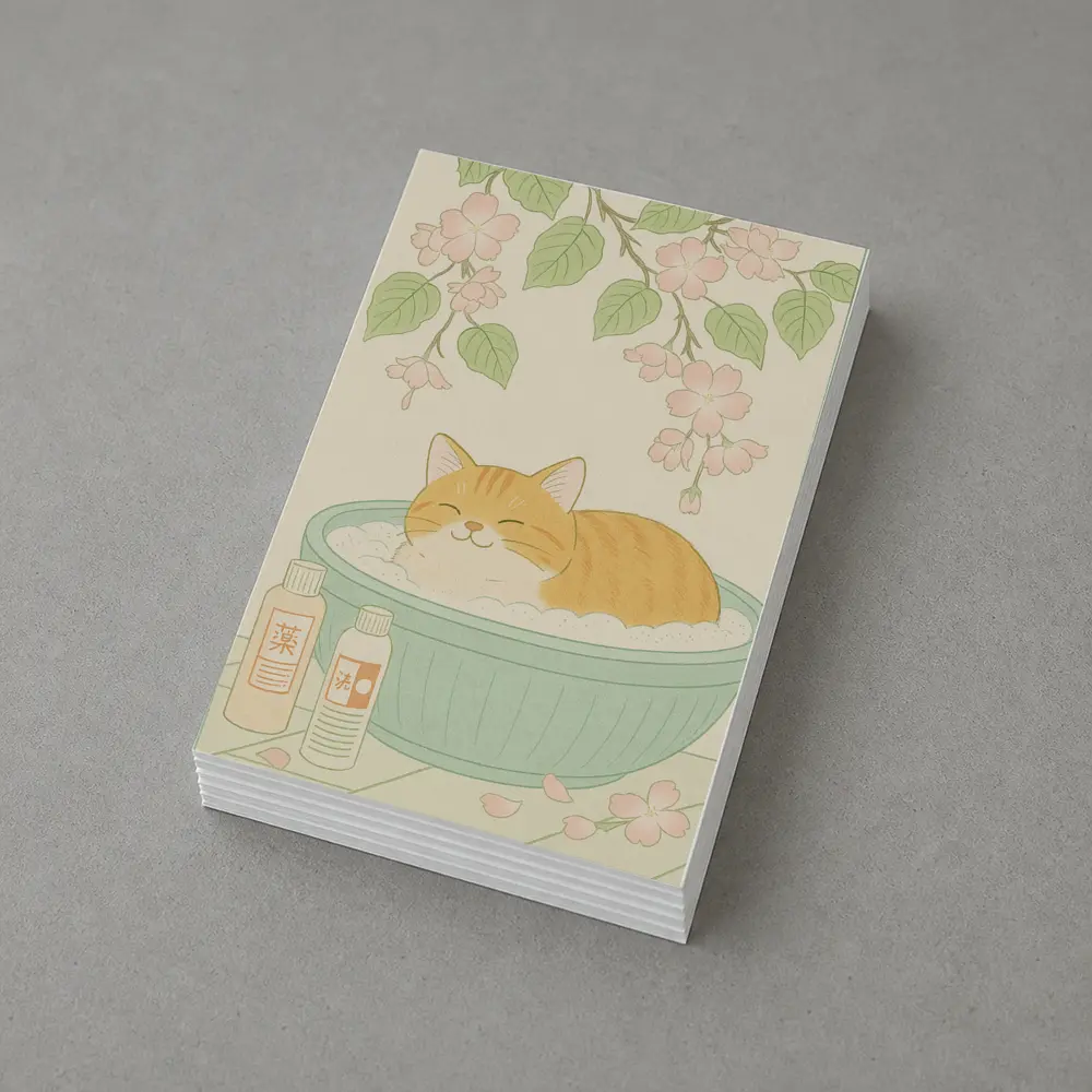 Orange Cat Bathing Cherry Blossoms Japanese Style – Postcards