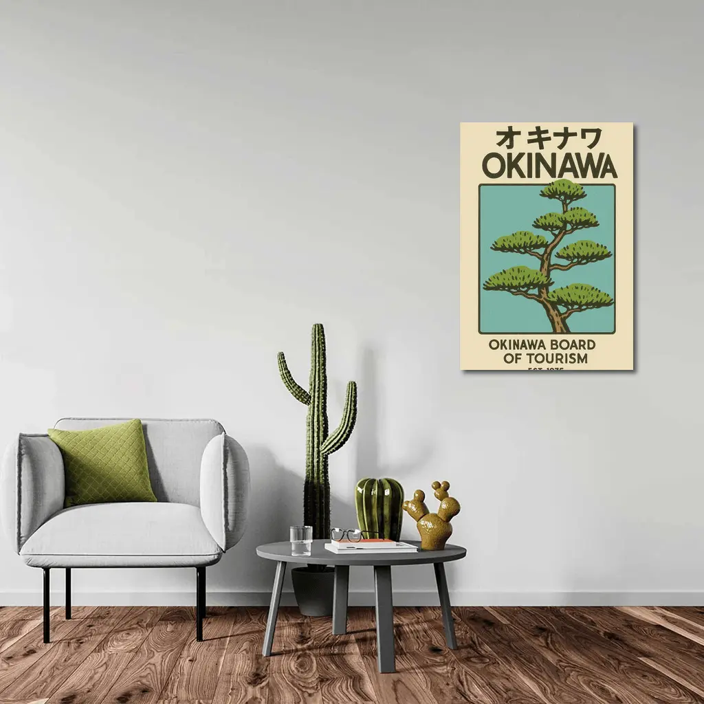 Okinawa Japan Pine Tree Tourism Retro Art – Wall Art