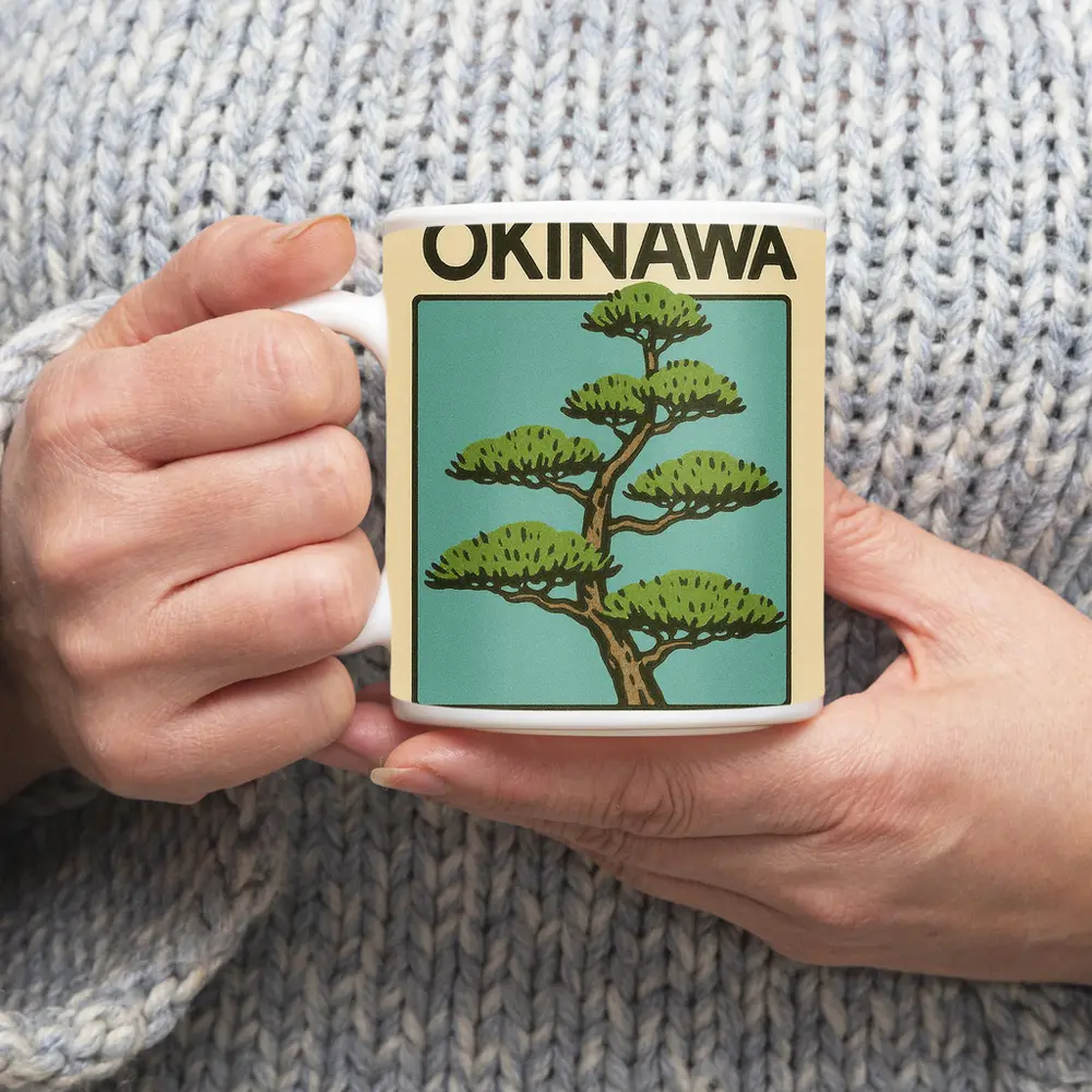 Okinawa Japan Pine Tree Tourism Retro Art – Mugs