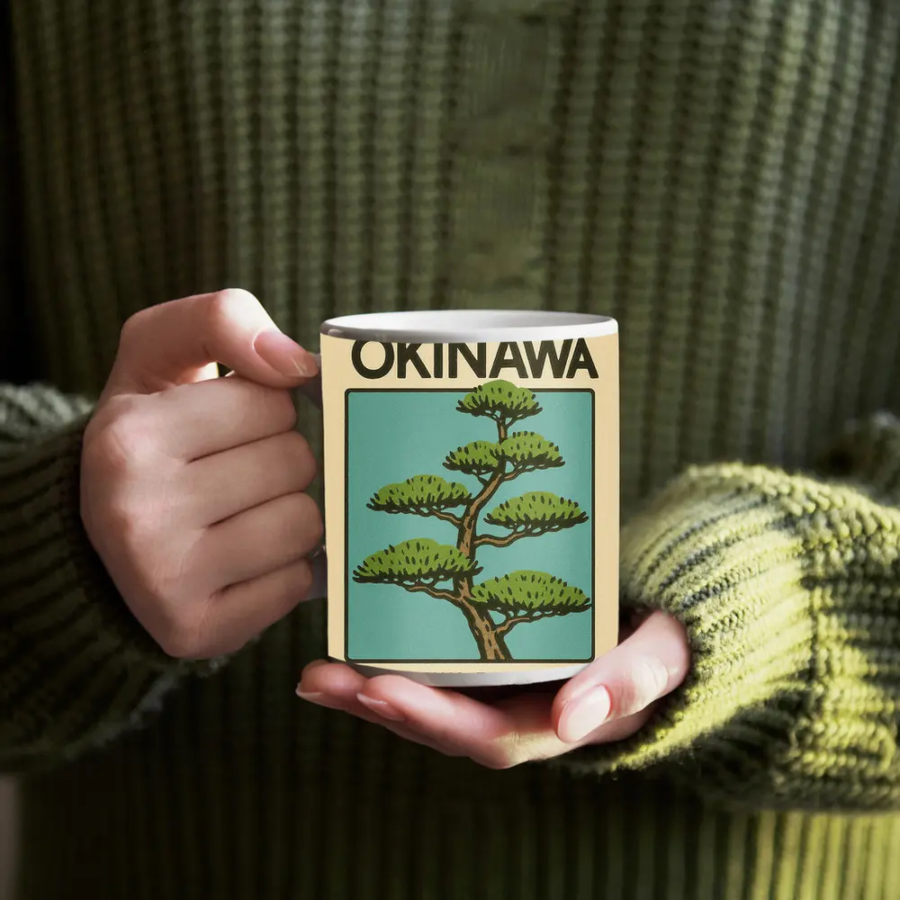 Okinawa Japan Pine Tree Tourism Retro Art – Mugs