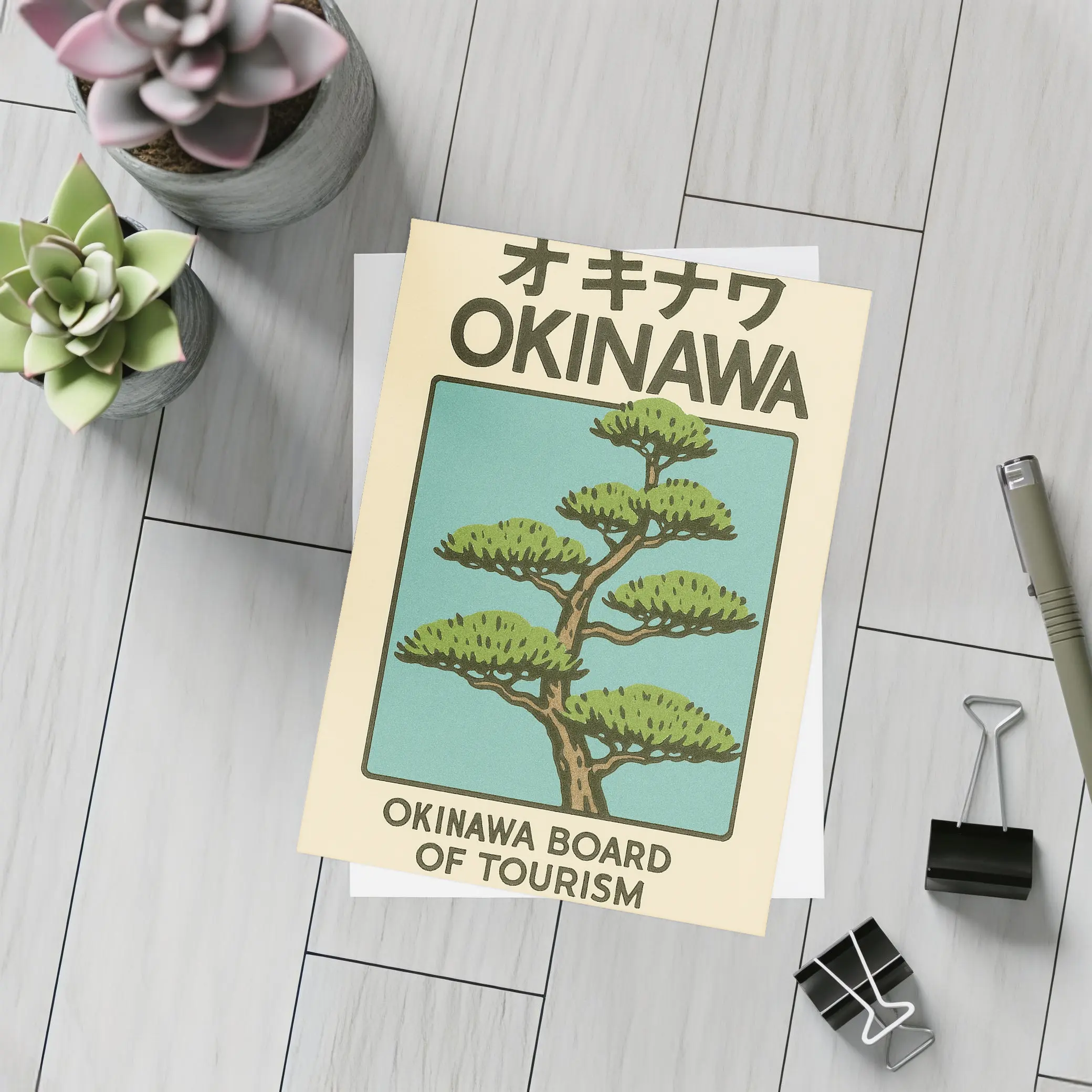 Okinawa Japan Pine Tree Tourism Retro Art – Postcards