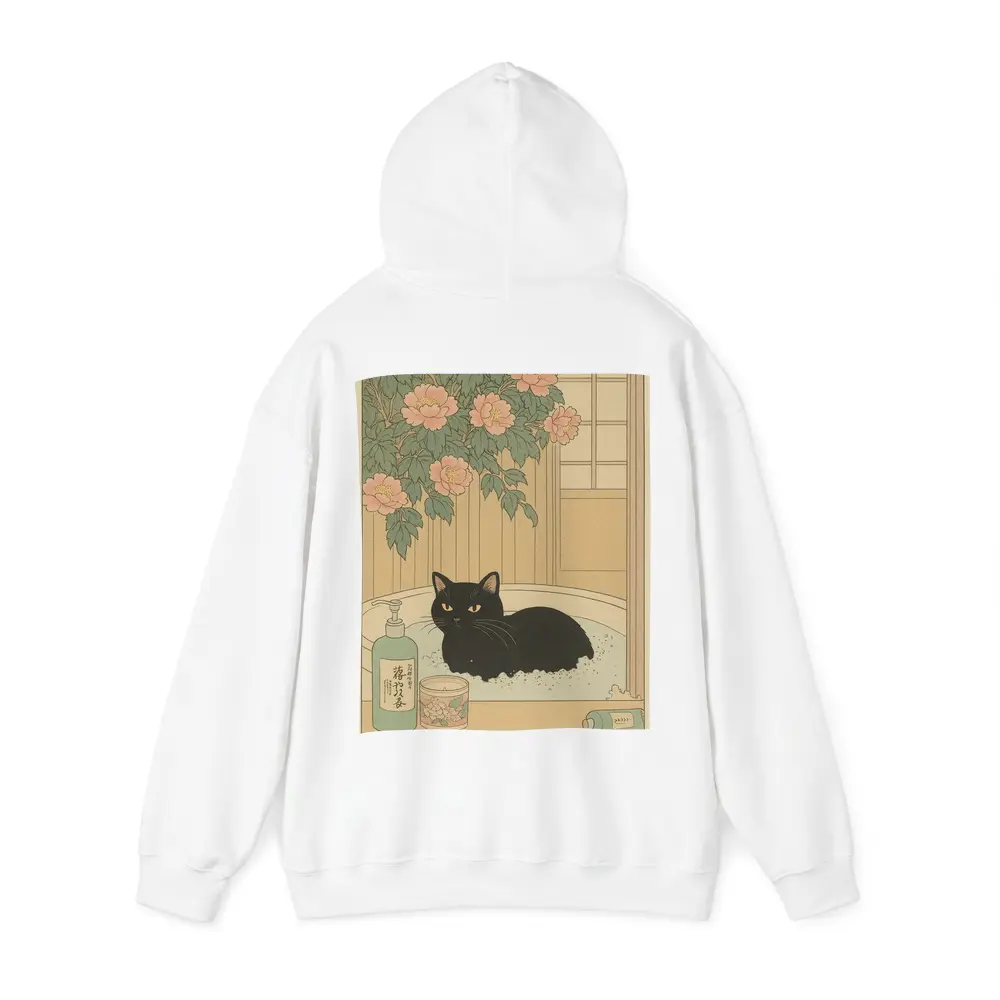 Black Cat Resting in Bath Japanese Style – Hoodies