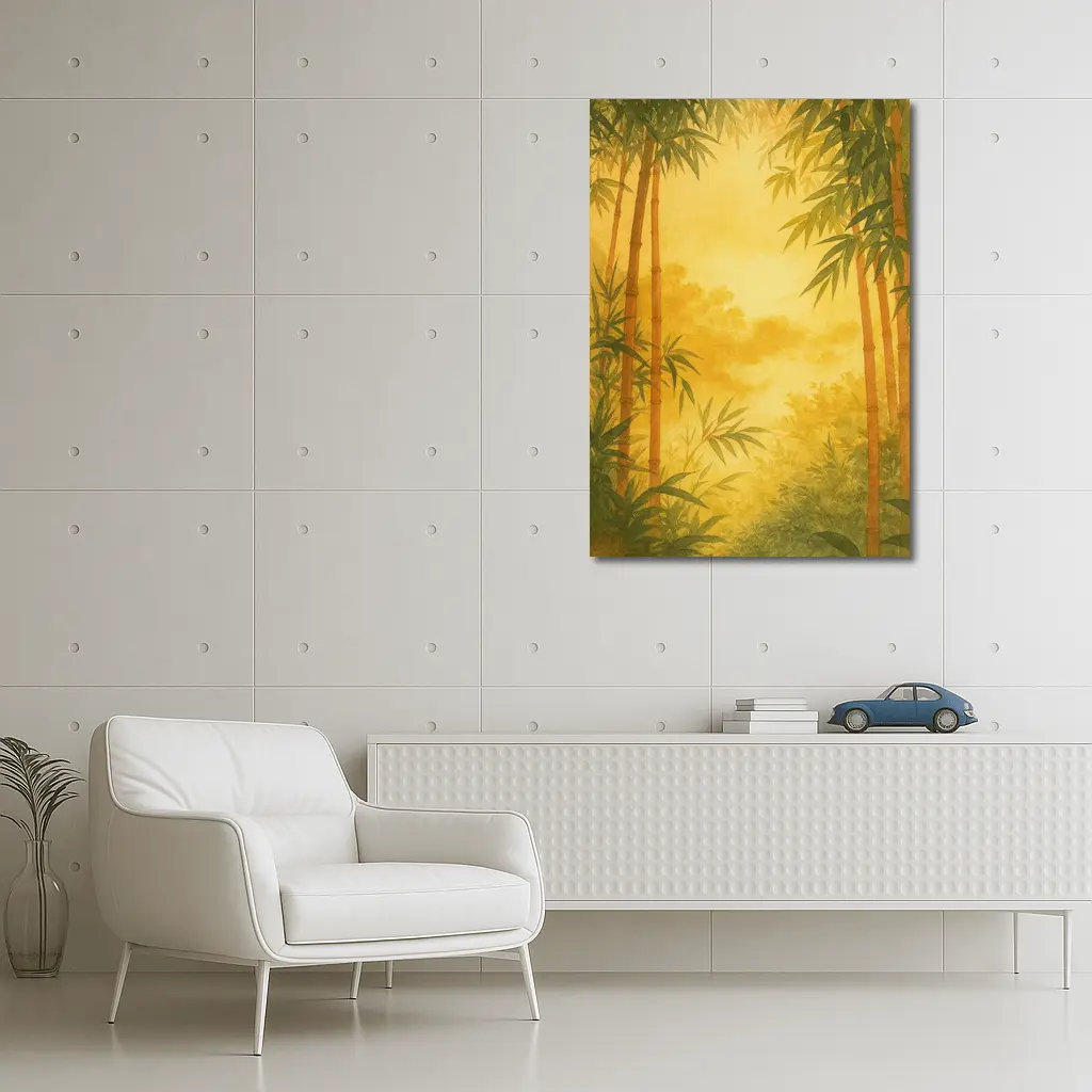 Golden Bamboo Forest Watercolor Japanese Art – Wall Art
