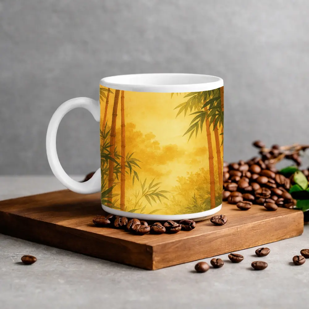 Golden Bamboo Forest Watercolor Japanese Art – Mugs