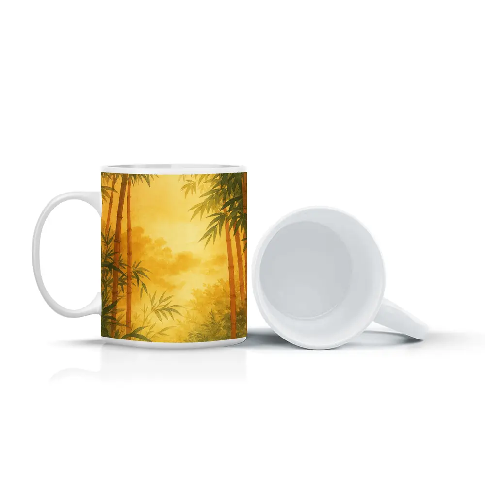 Golden Bamboo Forest Watercolor Japanese Art – Mugs