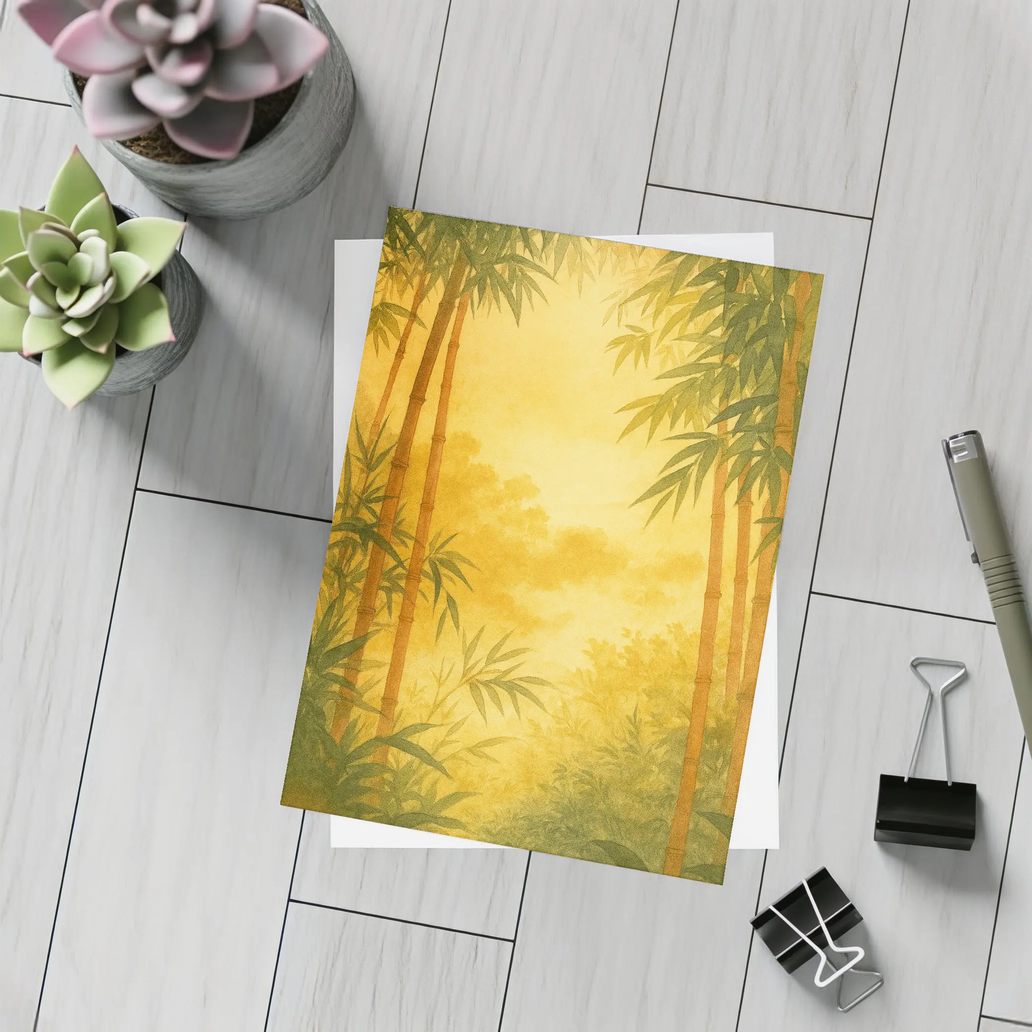 Golden Bamboo Forest Watercolor Japanese Art – Postcards