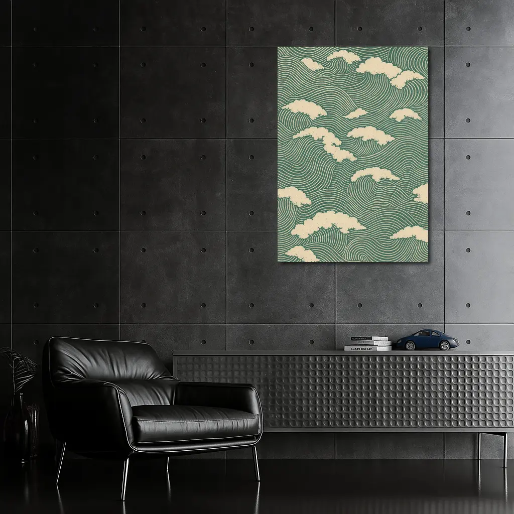 Japanese Minimal Waves and Clouds Pattern – Wall Art
