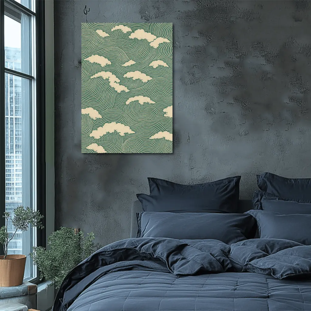 Japanese Minimal Waves and Clouds Pattern – Wall Art