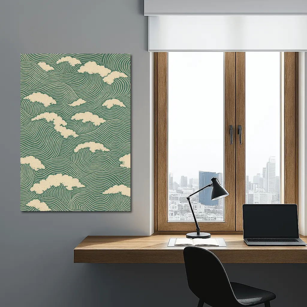 Japanese Minimal Waves and Clouds Pattern – Wall Art