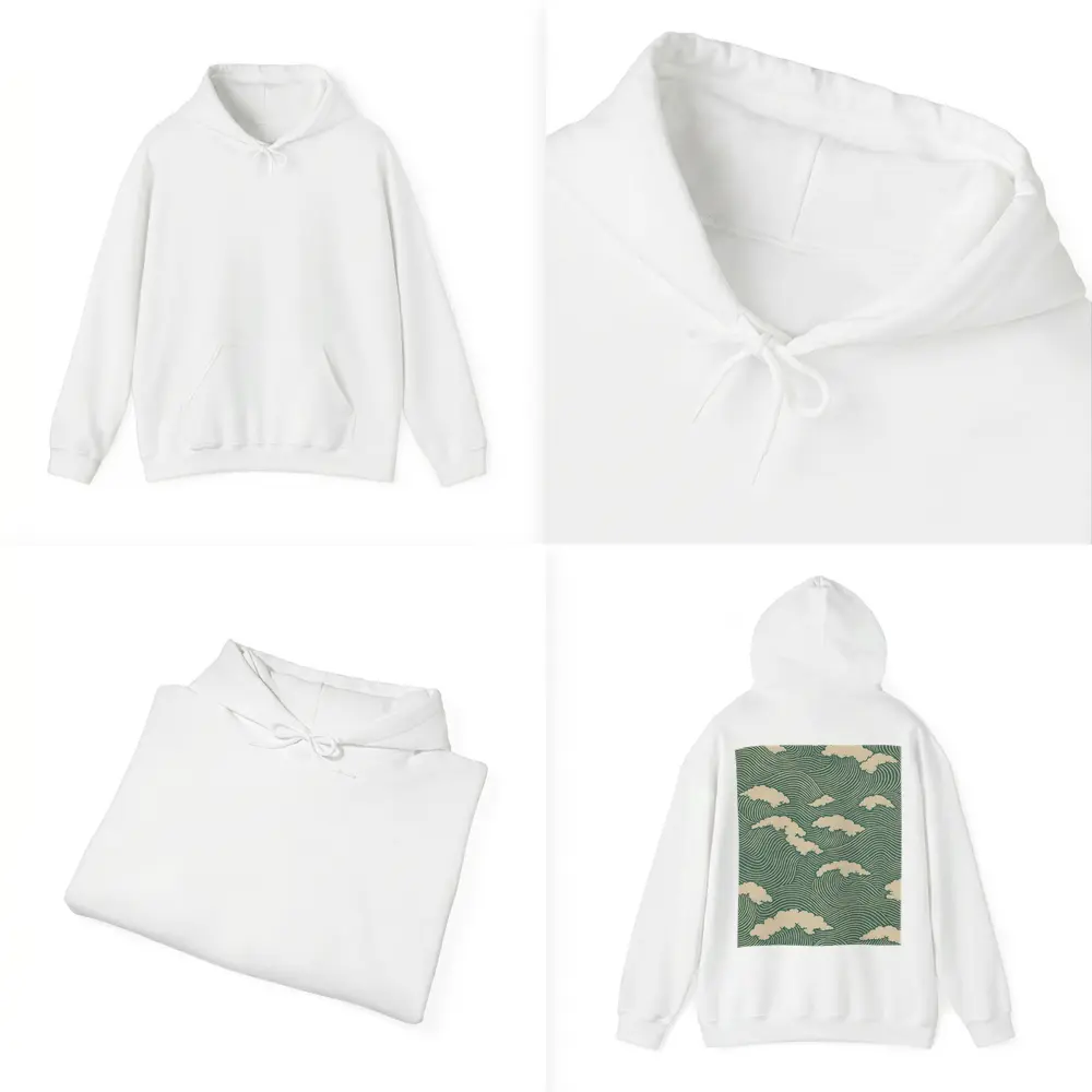 Japanese Minimal Waves and Clouds Pattern – Hoodies