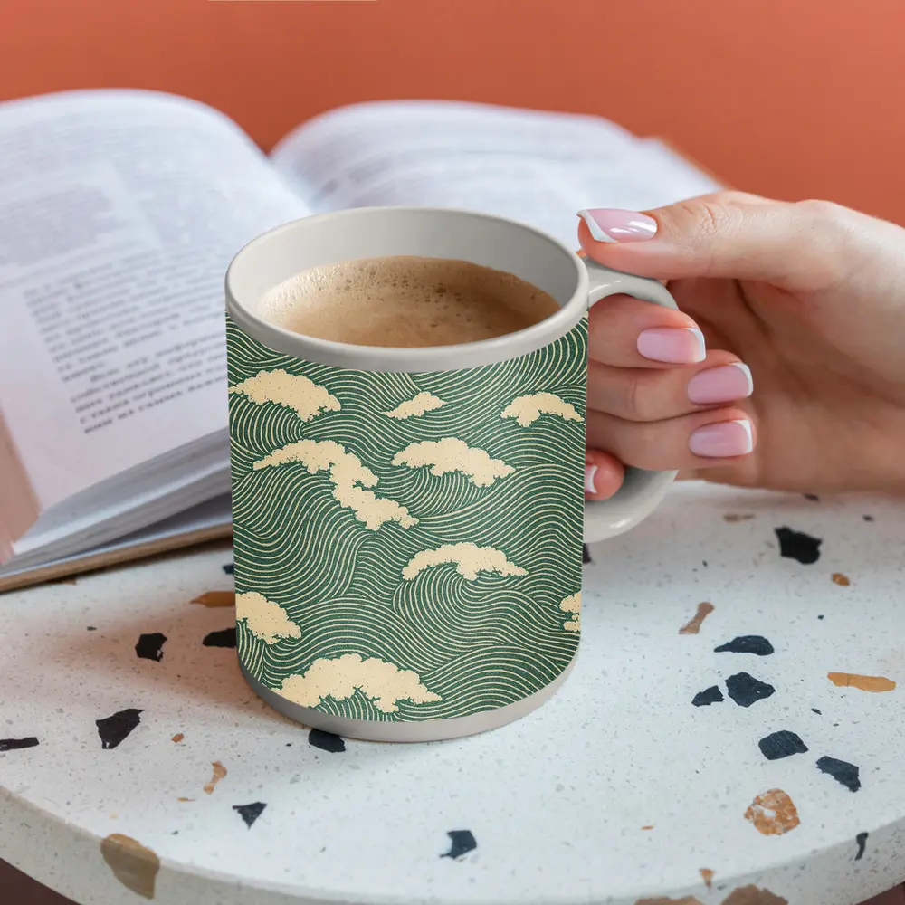 Japanese Minimal Waves and Clouds Pattern – Mugs