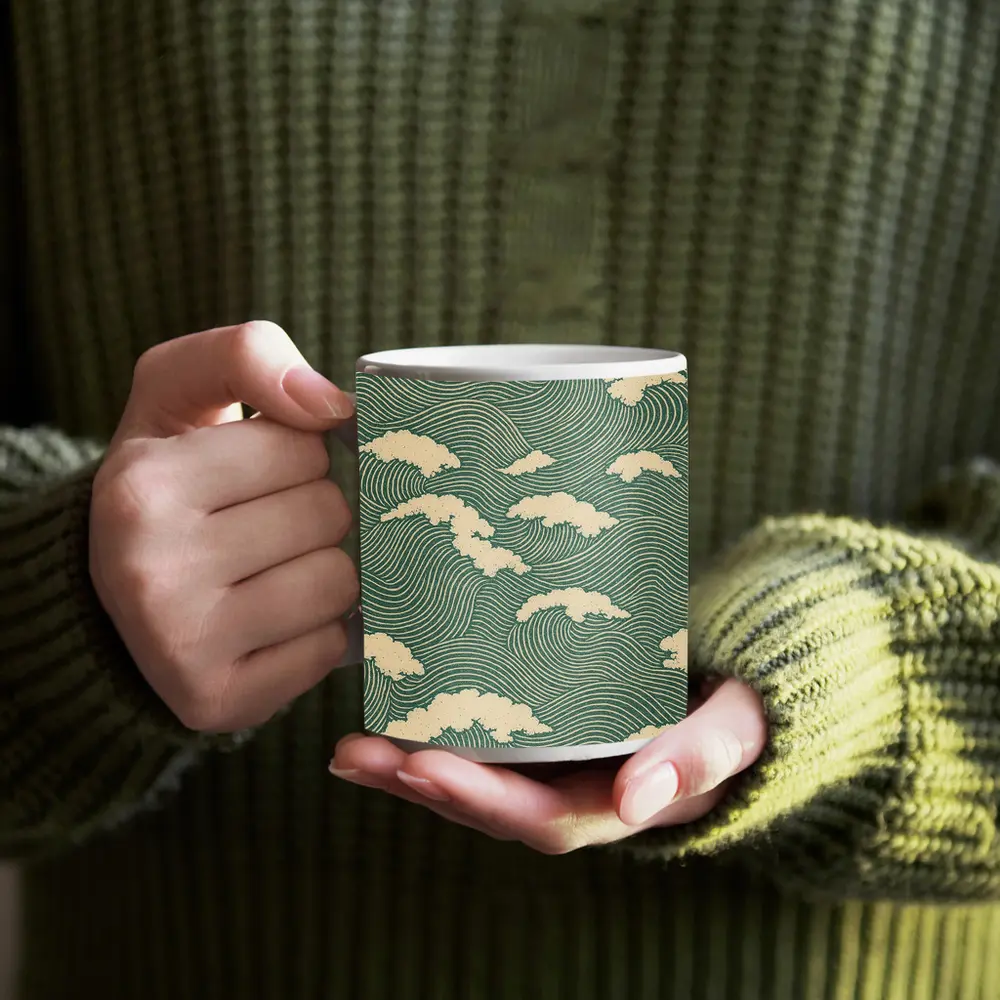 Japanese Minimal Waves and Clouds Pattern – Mugs
