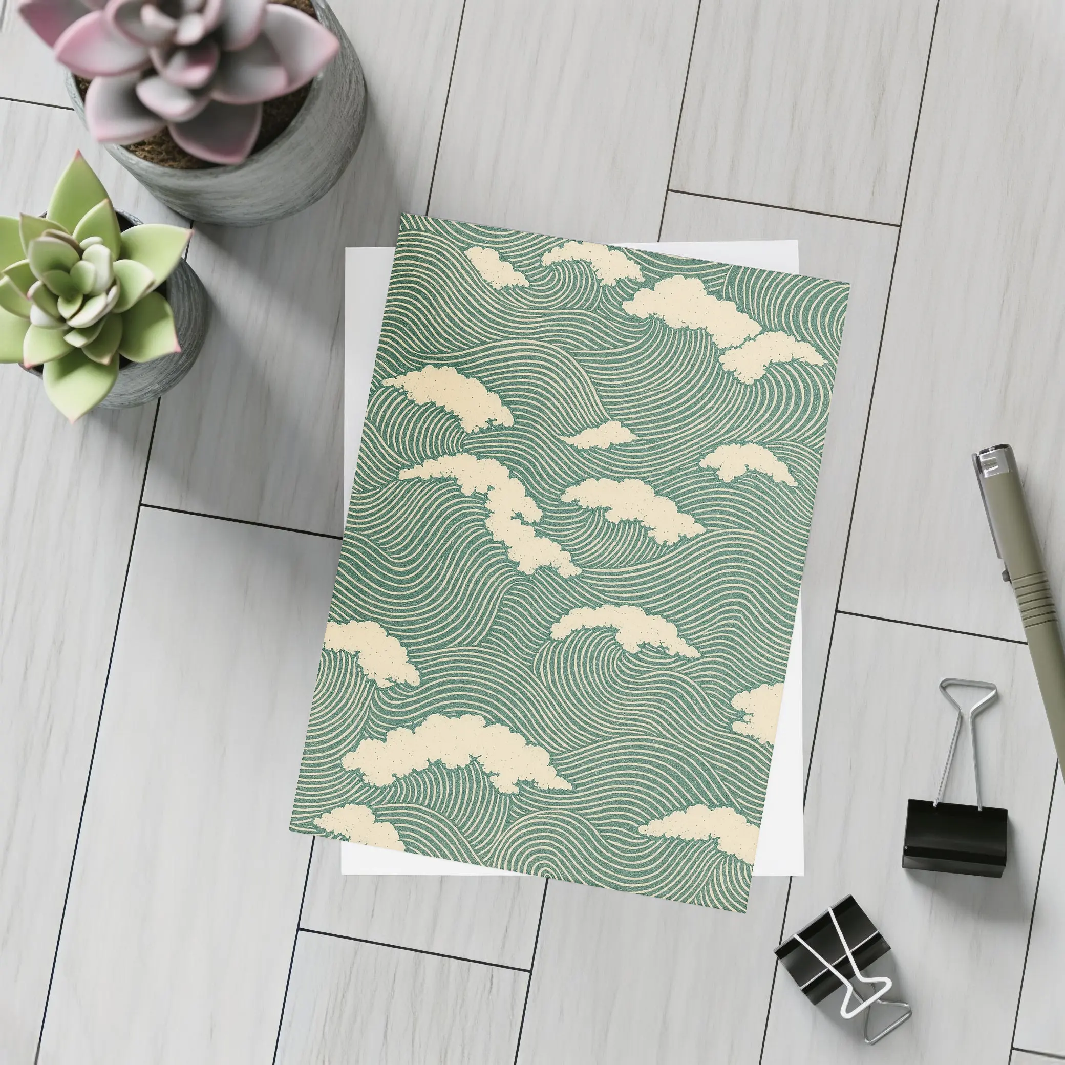 Japanese Minimal Waves and Clouds Pattern – Postcards