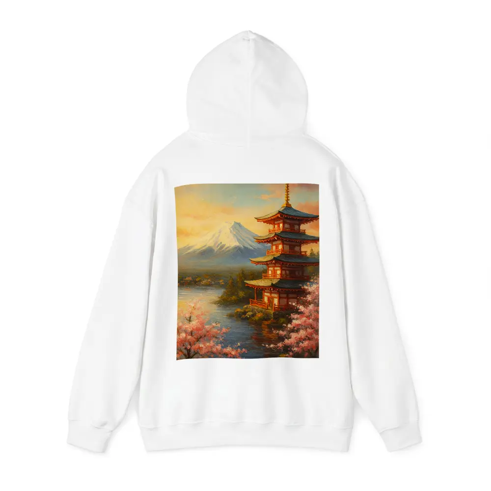 Japanese Pagoda Mount Fuji Cherry Blossoms Painting – Hoodies