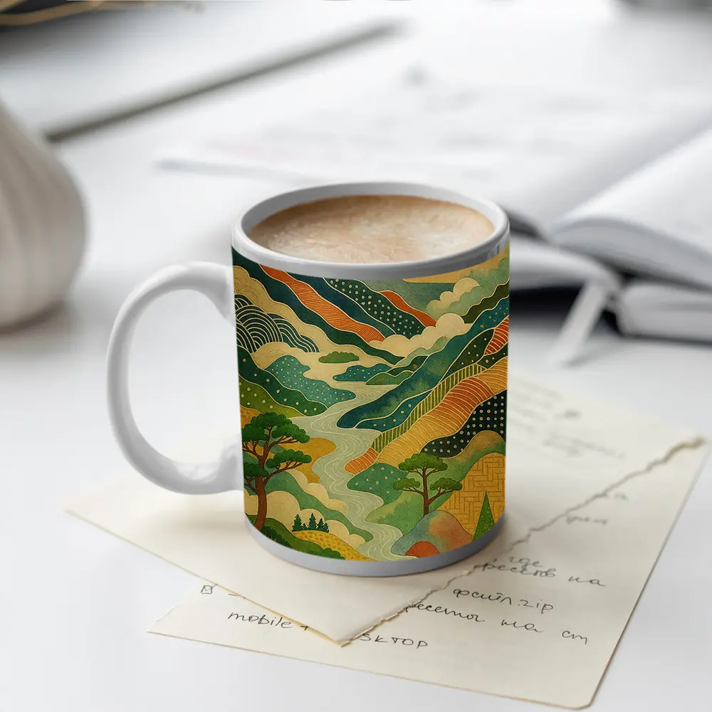 Japanese Woodblock Art Mount Fuji River Landscape – Mugs