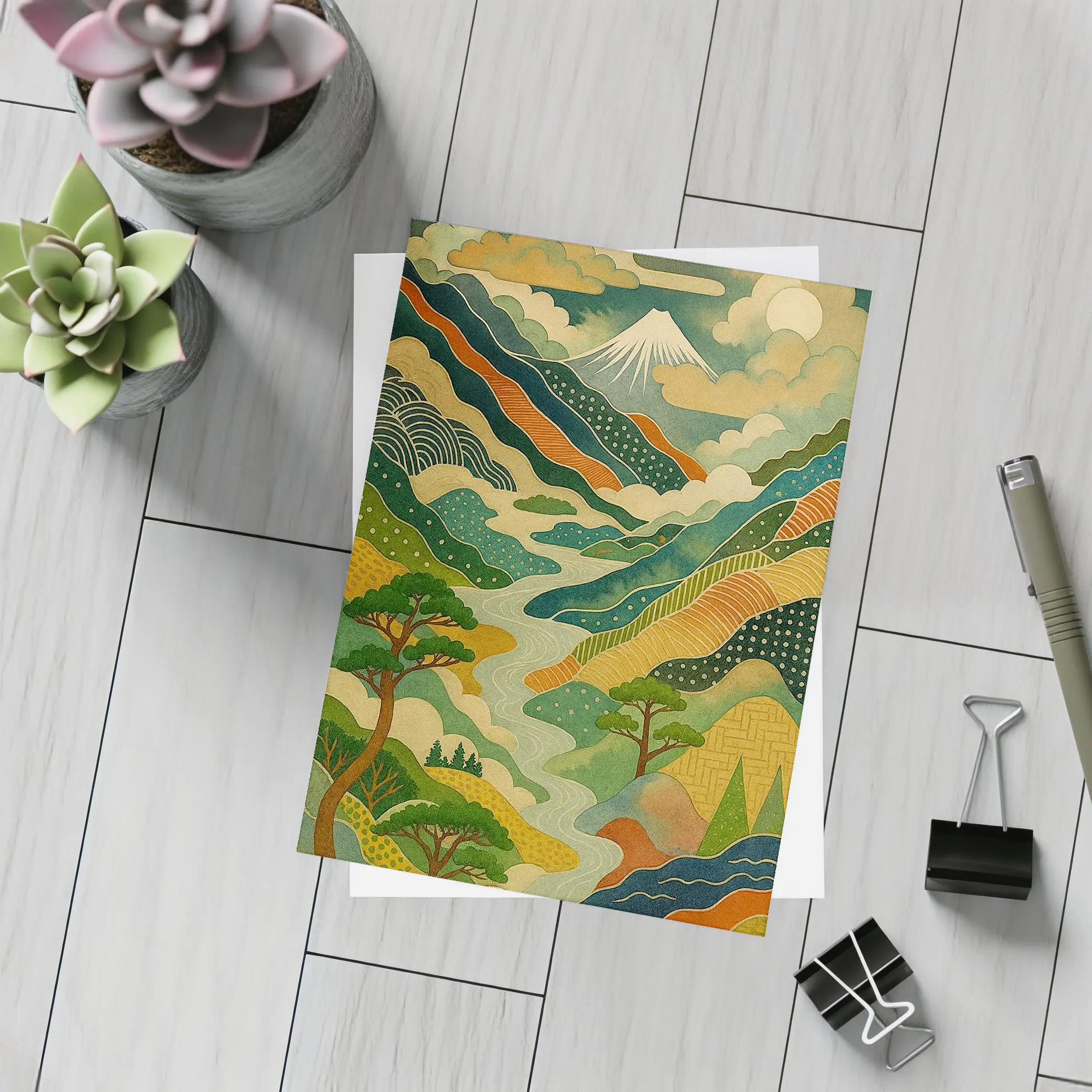 Japanese Woodblock Art Mount Fuji River Landscape – Postcards