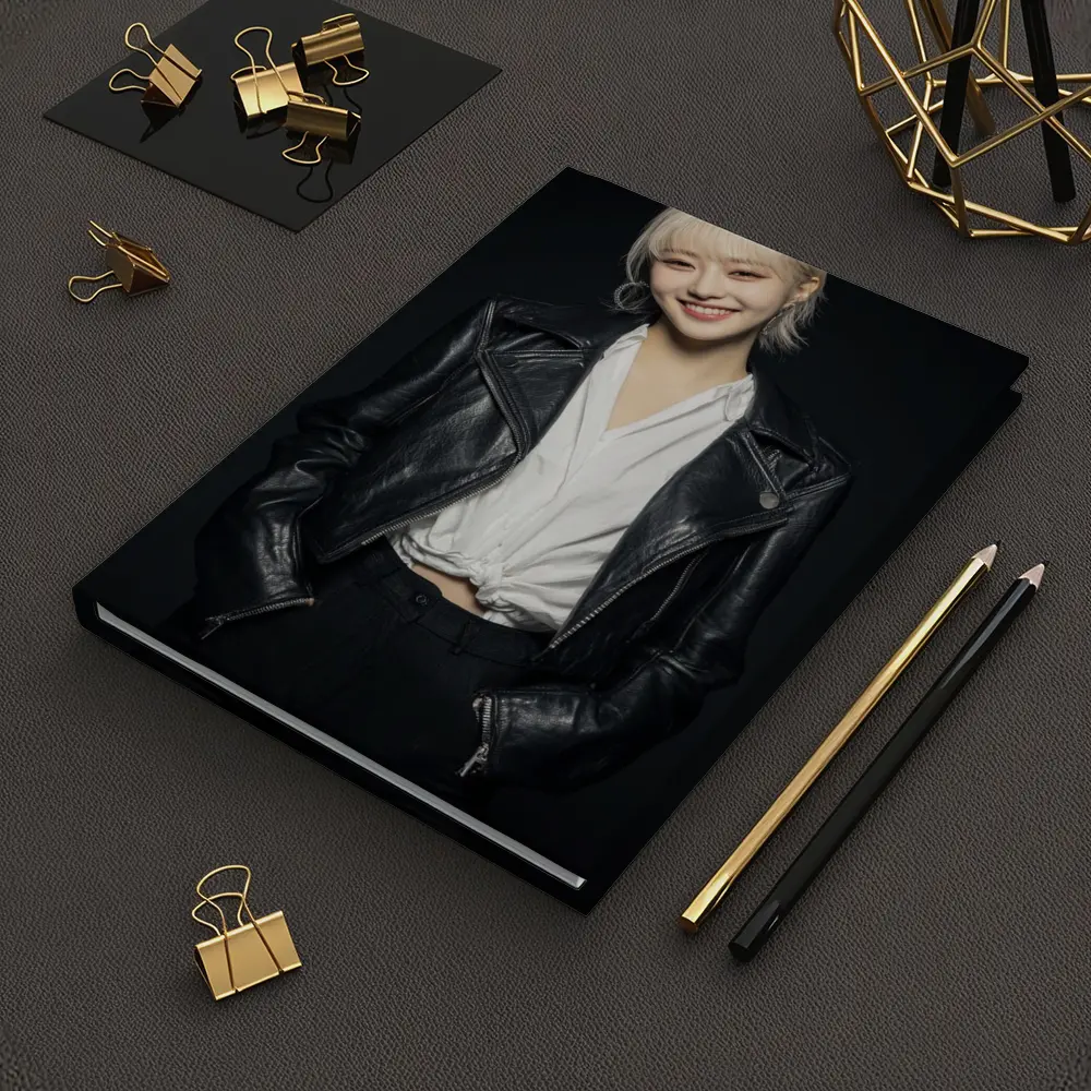 Smiling Young Woman Black Leather Jacket Dark – Notebooks