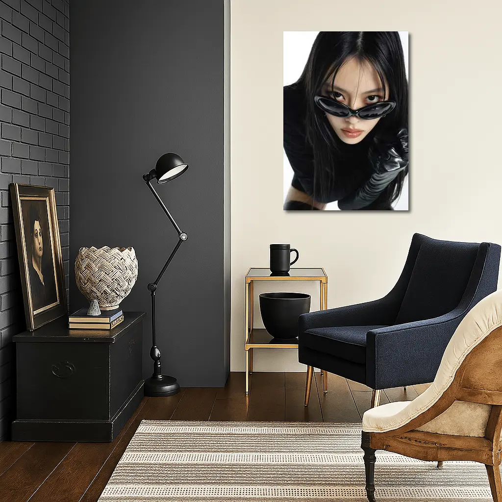 Asian Woman Black Sunglasses Leather Gloves Portrait – Wall Art