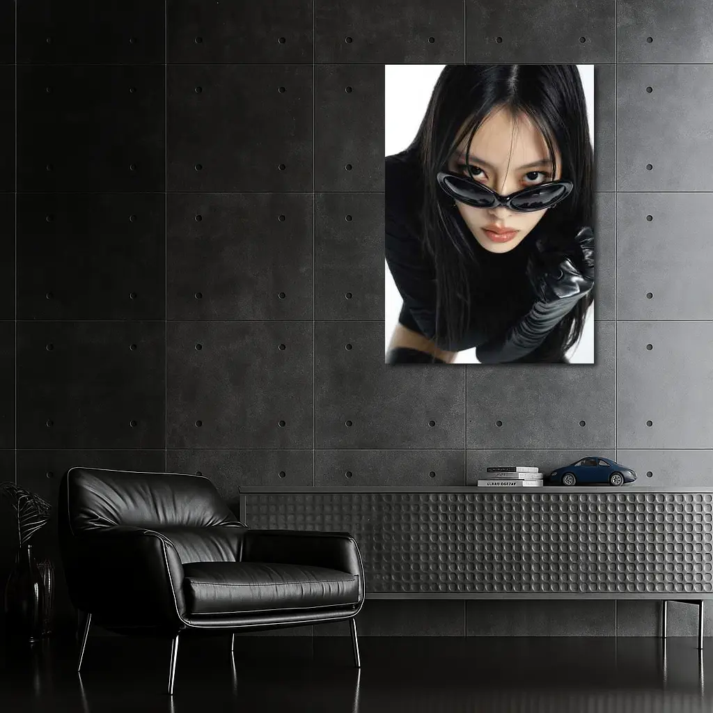 Asian Woman Black Sunglasses Leather Gloves Portrait – Wall Art