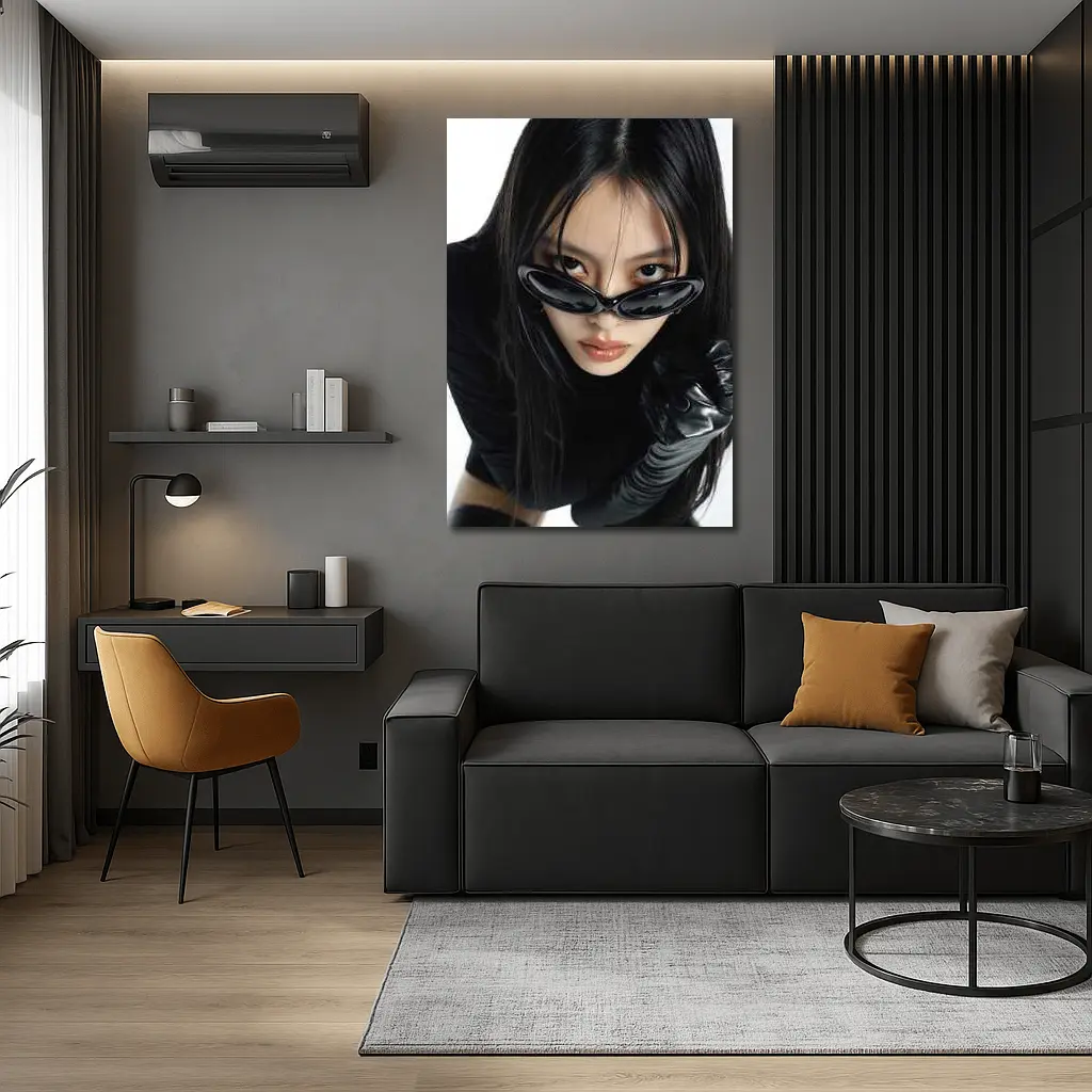 Asian Woman Black Sunglasses Leather Gloves Portrait – Wall Art