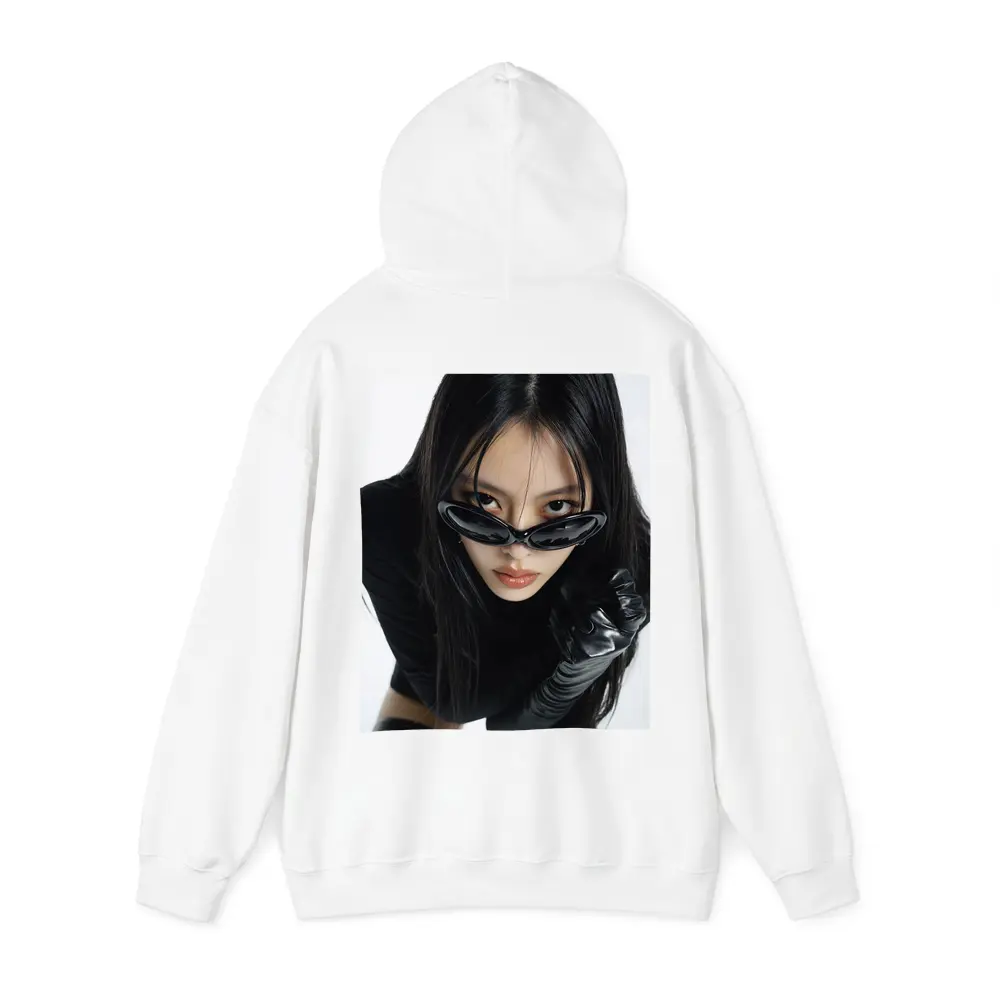 Asian Woman Black Sunglasses Leather Gloves Portrait – Hoodies
