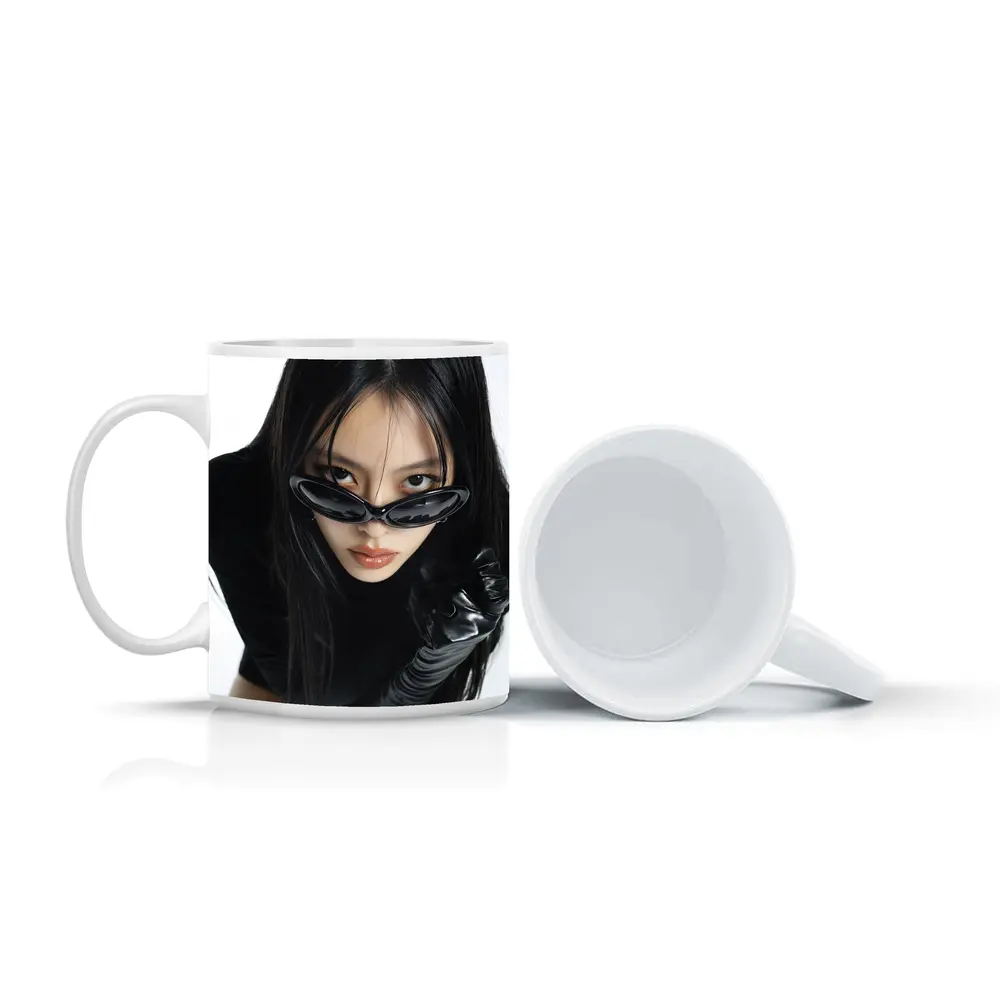 Asian Woman Black Sunglasses Leather Gloves Portrait – Mugs