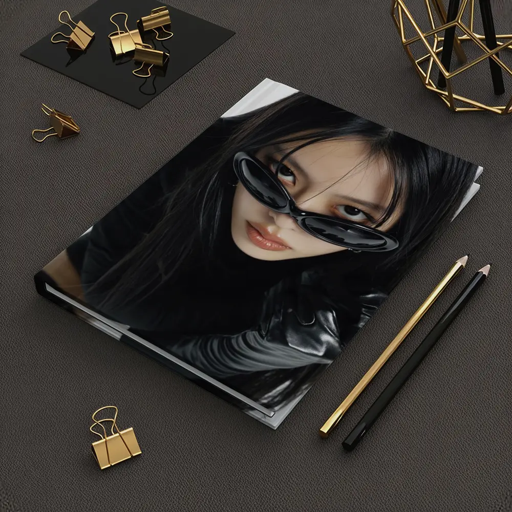 Asian Woman Black Sunglasses Leather Gloves Portrait – Notebooks