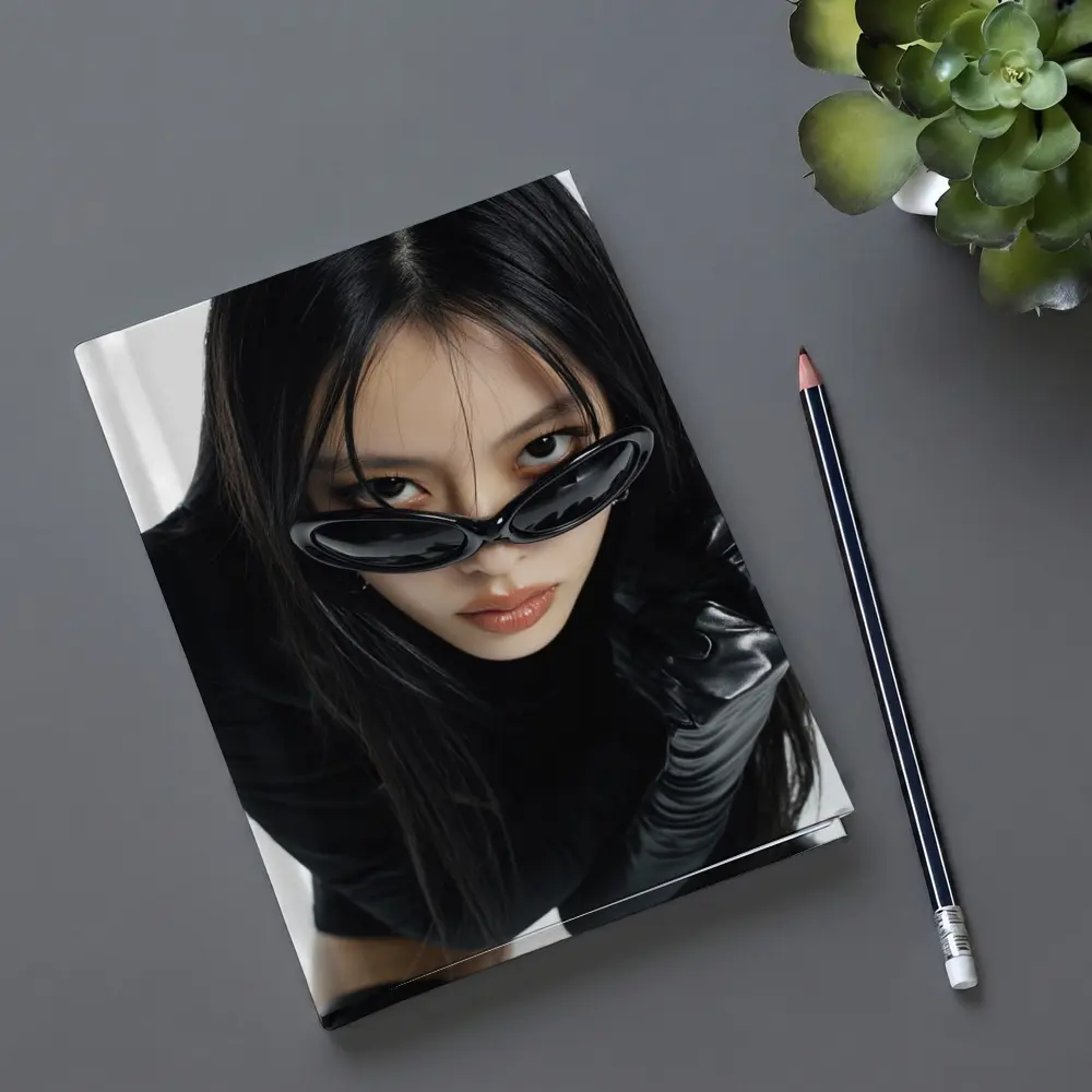 Asian Woman Black Sunglasses Leather Gloves Portrait – Notebooks