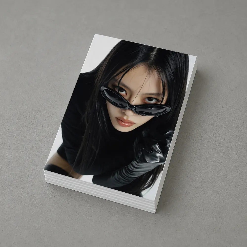 Asian Woman Black Sunglasses Leather Gloves Portrait – Postcards