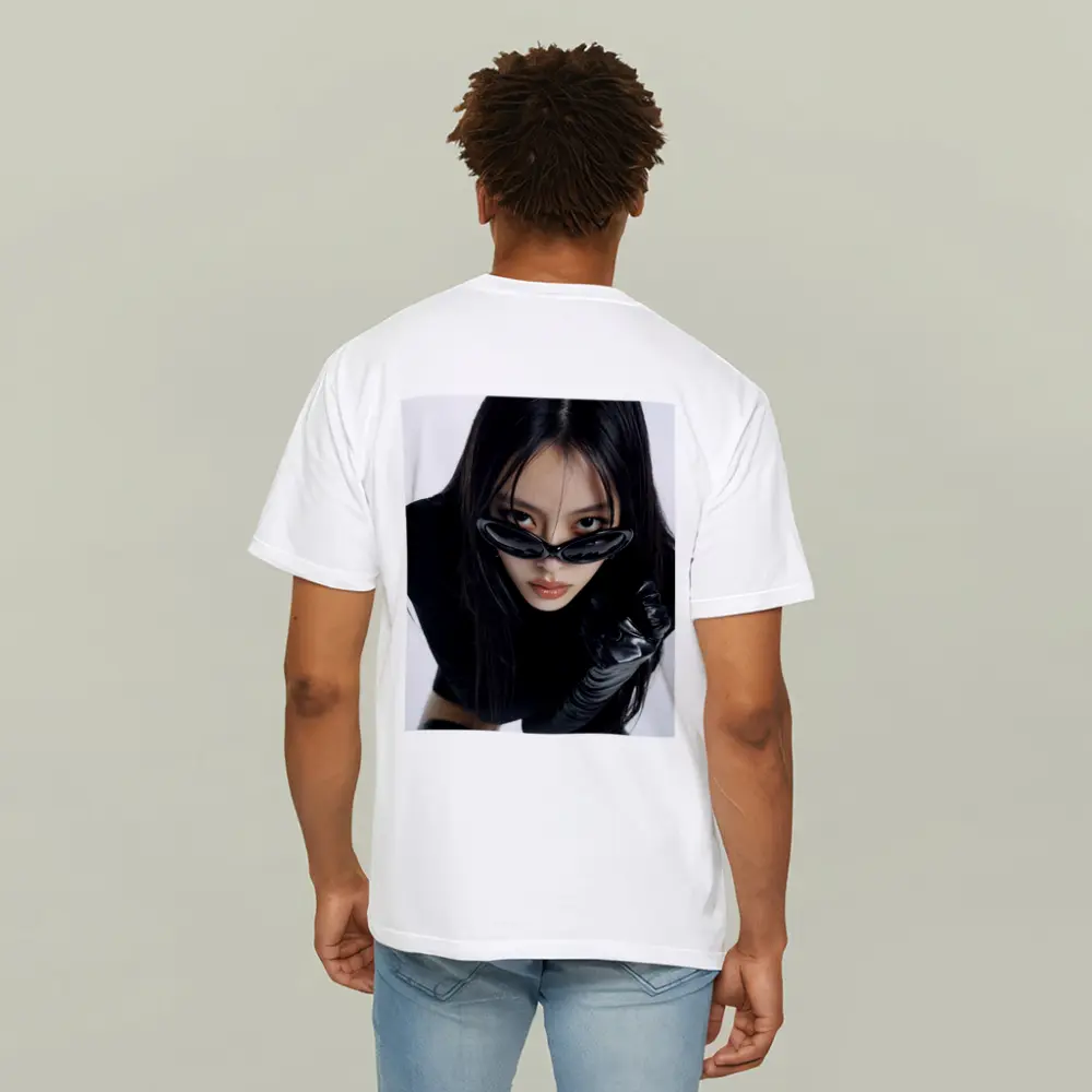 Asian Woman Black Sunglasses Leather Gloves Portrait – T-Shirts