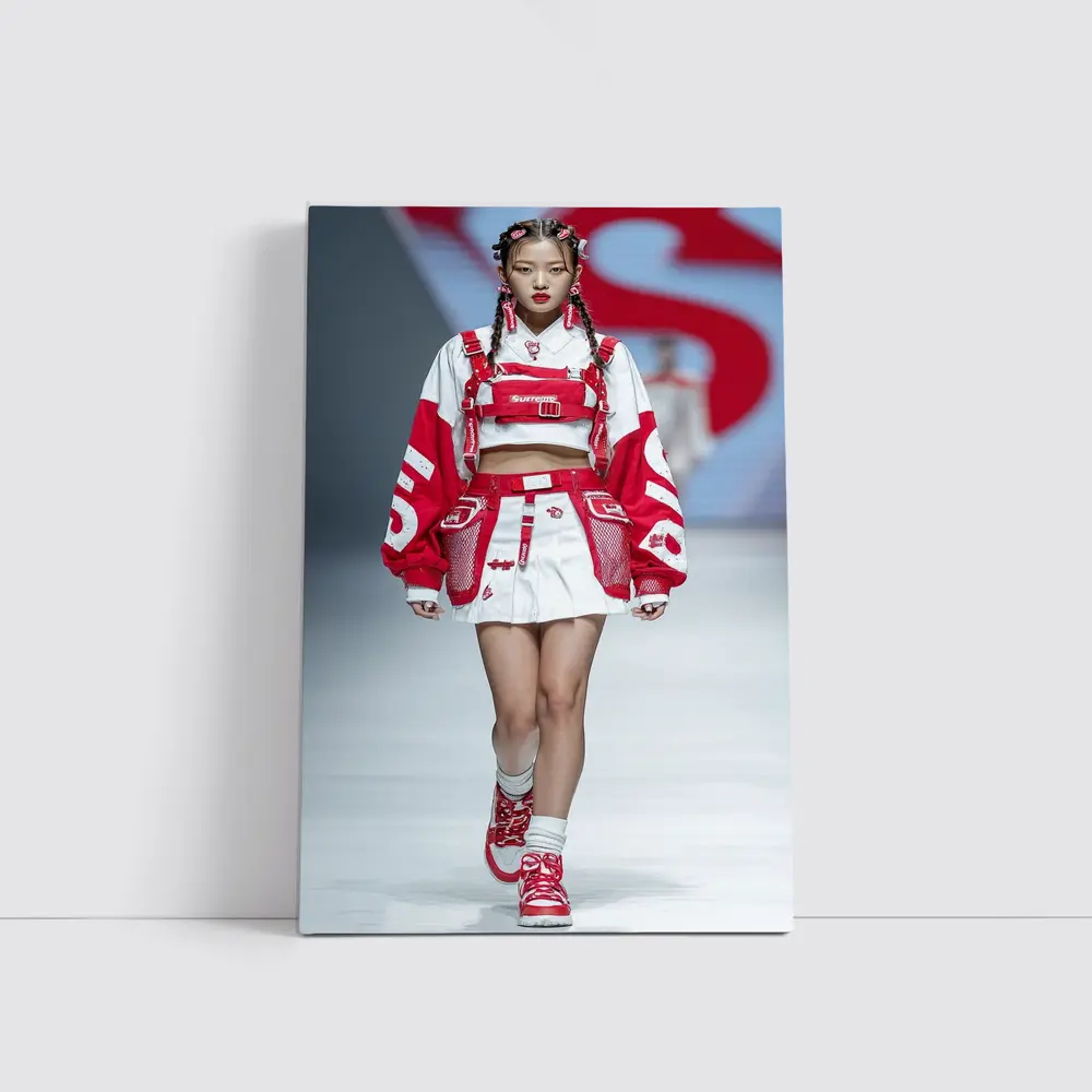 Red White Streetwear Fashion Model Runway – Wall Art