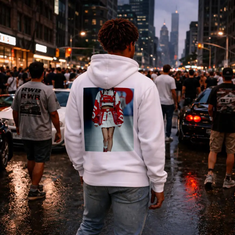 Red White Streetwear Fashion Model Runway – Hoodies