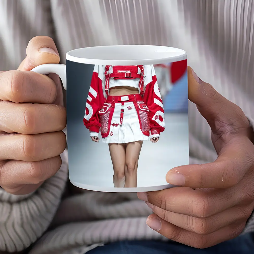 Red White Streetwear Fashion Model Runway – Mugs