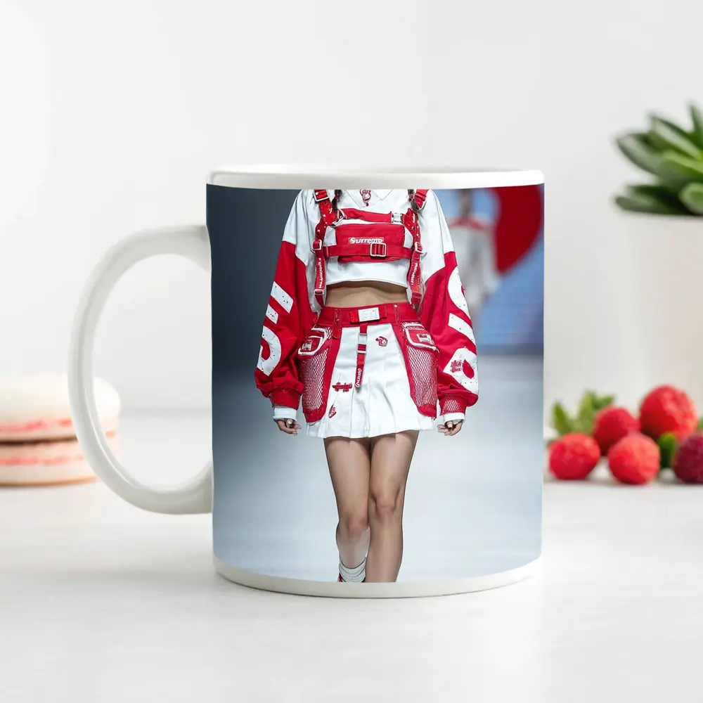 Red White Streetwear Fashion Model Runway – Mugs